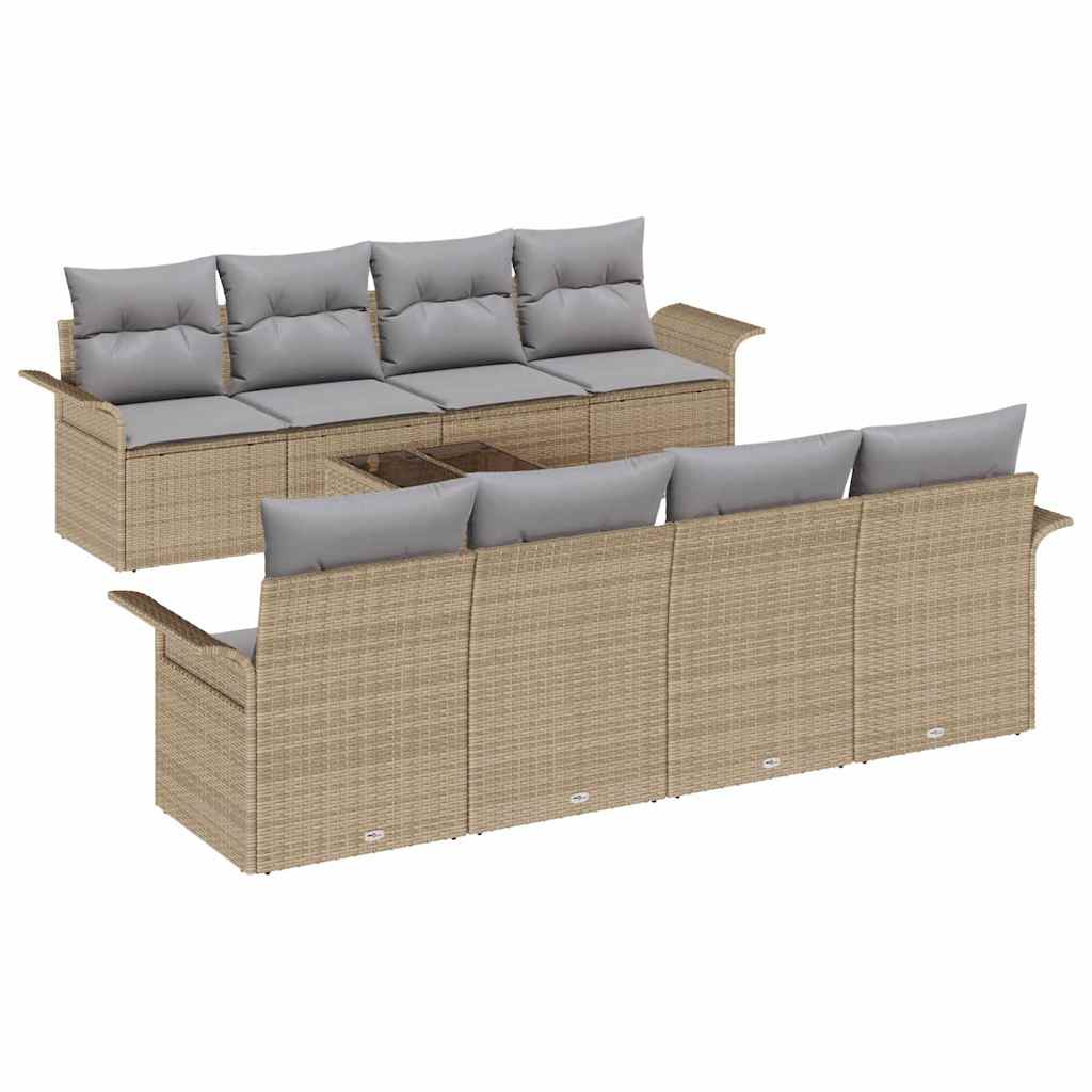Havesofa Sæt 9 stk. 8-Antal sæder Beige og grå polyrattan