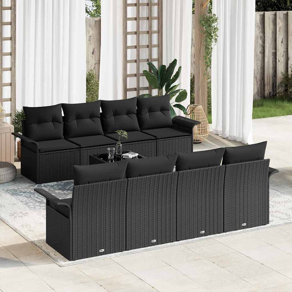 Havesofa Sæt 9 stk. 8-Antal sæder Sort polyrattan