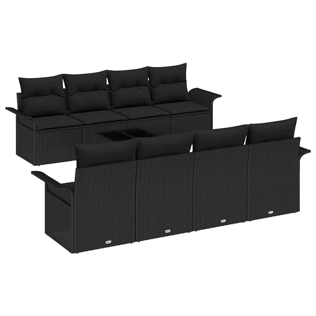 Havesofa Sæt 9 stk. 8-Antal sæder Sort polyrattan