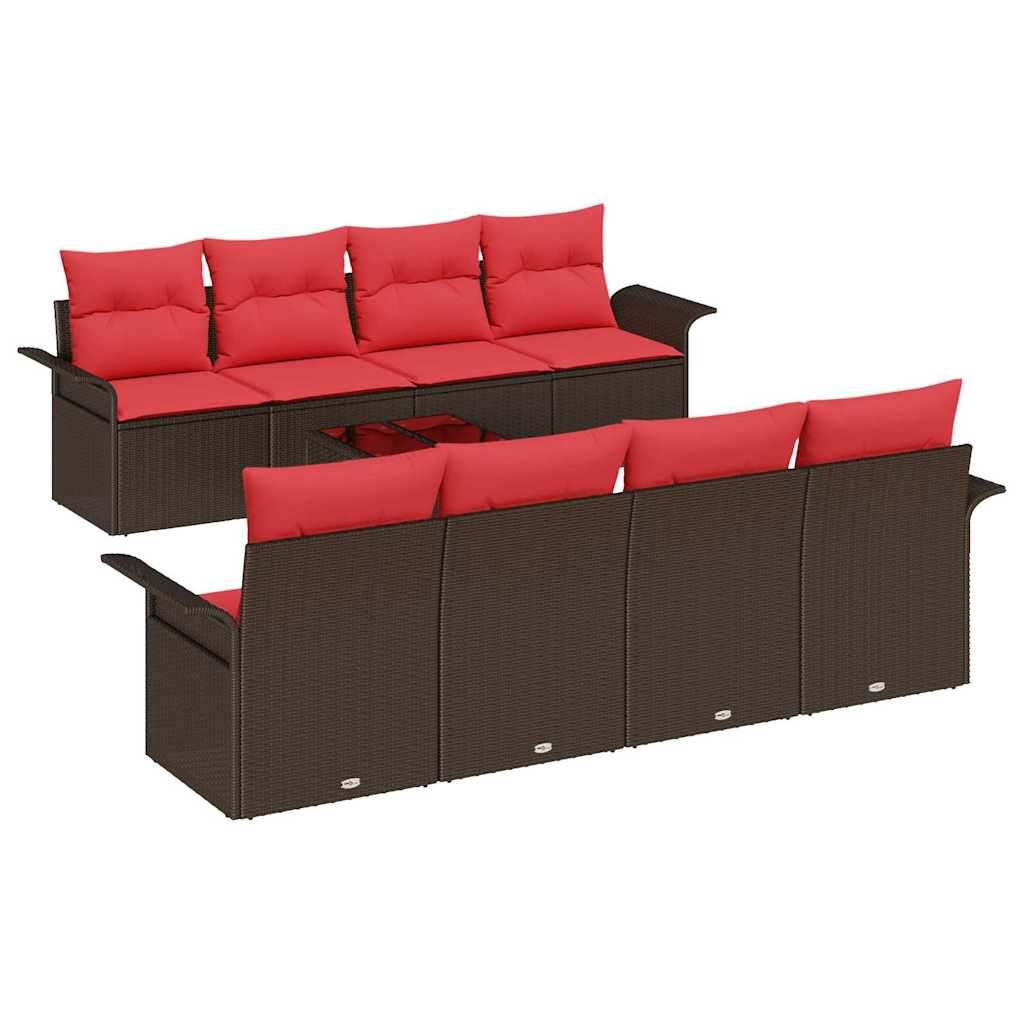 Havesofa Sæt 9 stk. Beige og Rød polyrattan