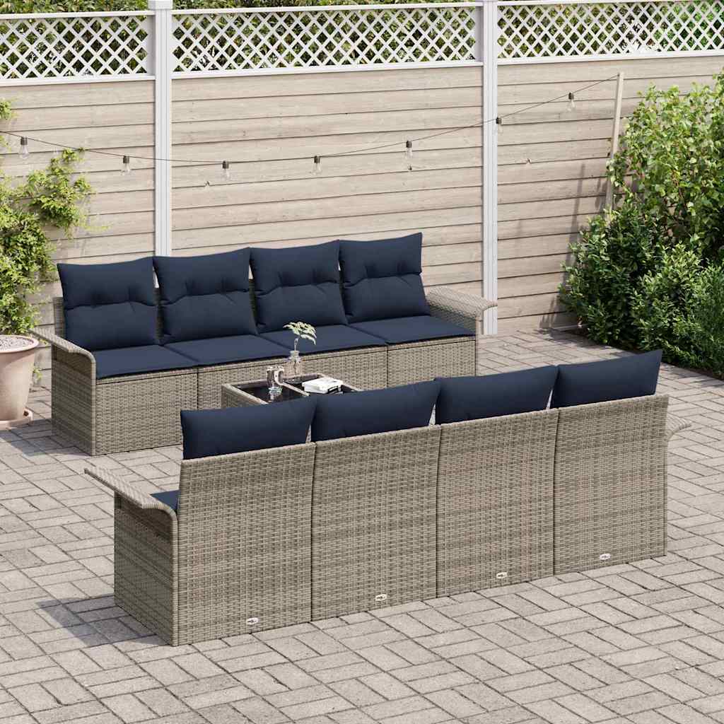Havesofa Sæt 9 stk. Grå og Marineblå polyrattan