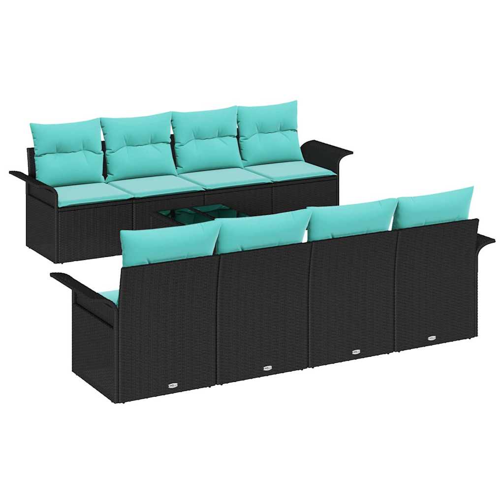 Havesofa Sæt 9 stk. Sort og turkis polyrattan
