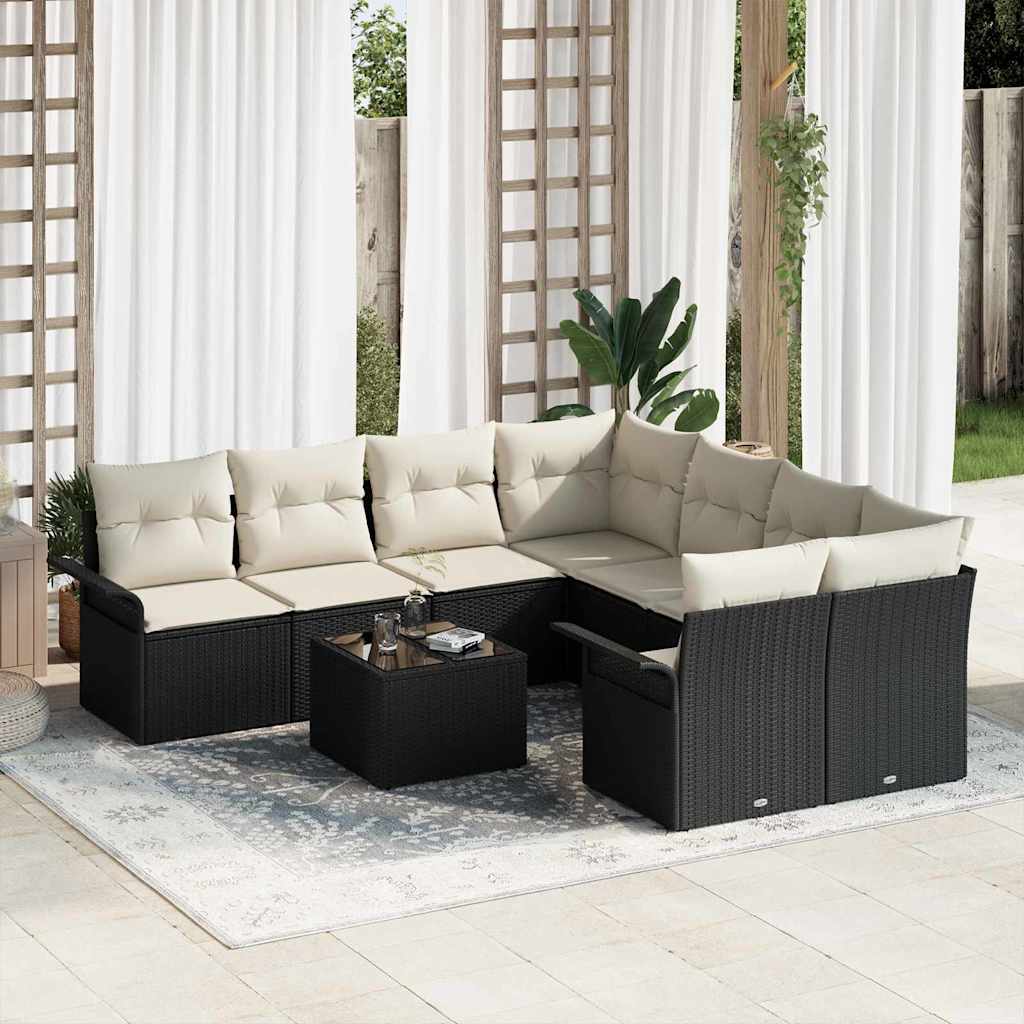 Havesofa Sæt 9 stk. Sort og Cream polyrattan