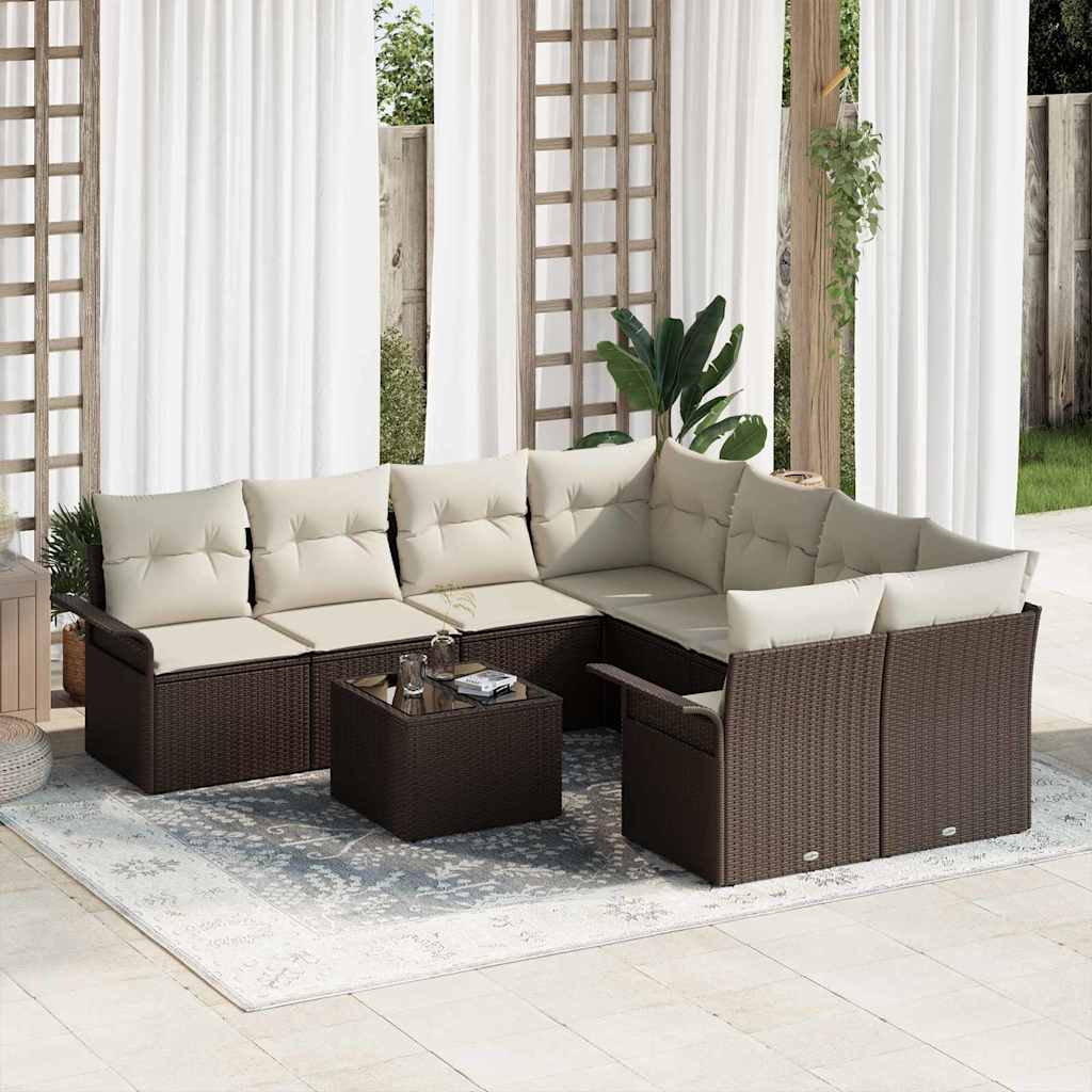 Havesofa Sæt 9 stk. Brun og Creme polyrattan