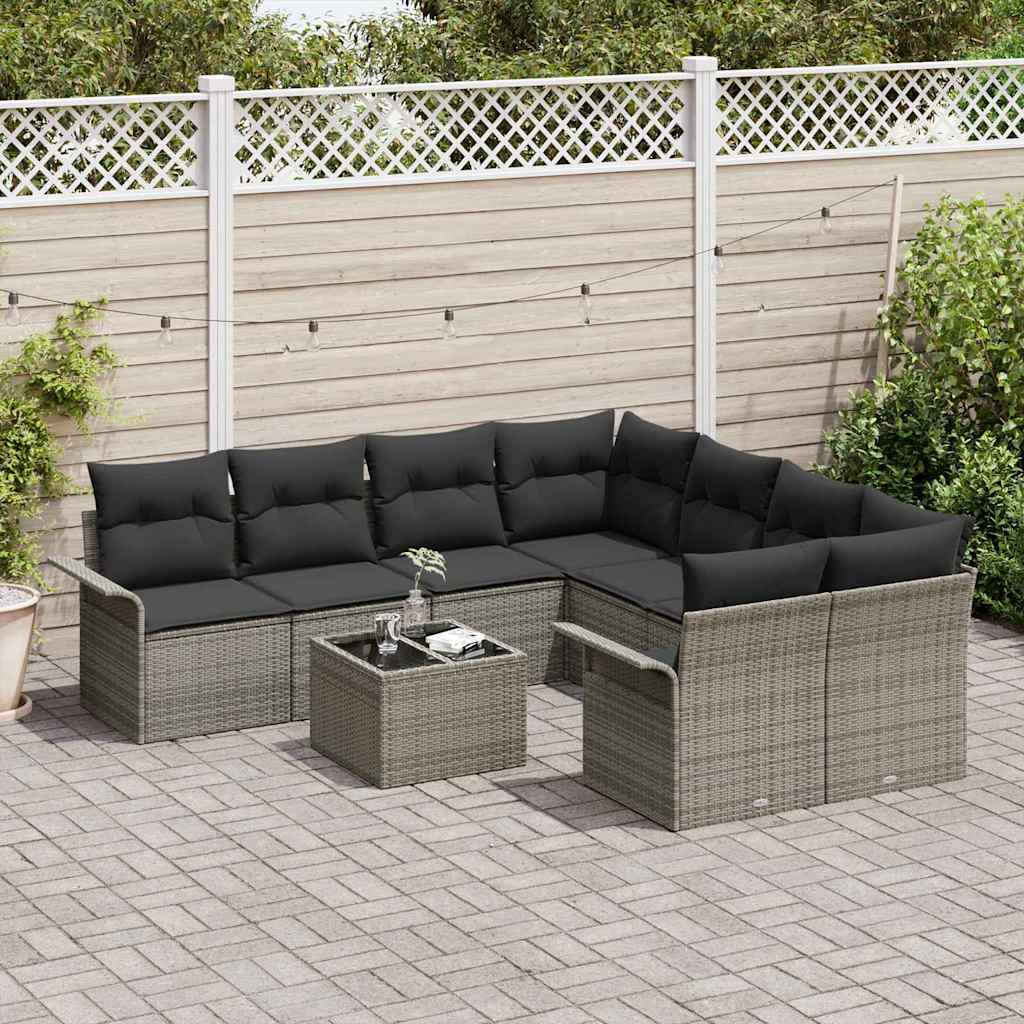 Havesofa Sæt 9 stk. Grå polyrattan