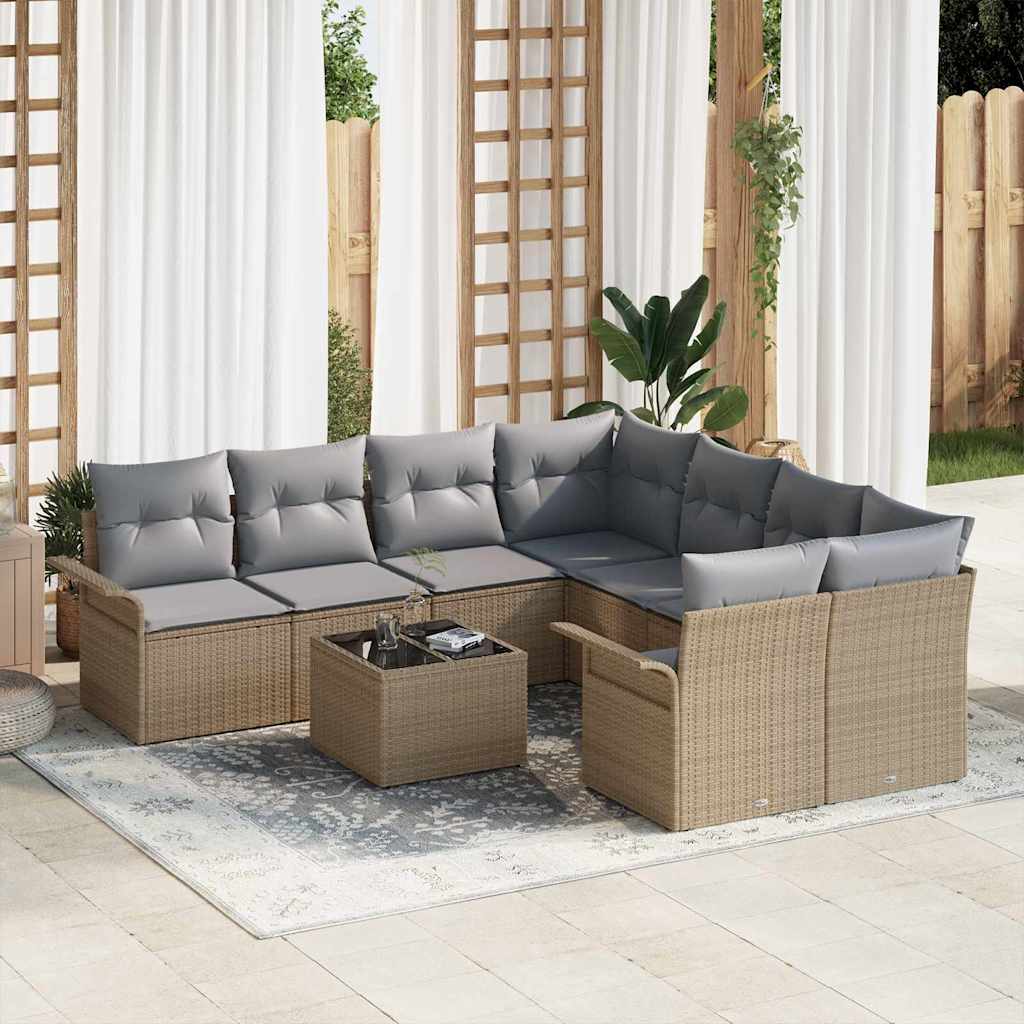 Havesofa Sæt 9 stk. Beige og grå polyrattan