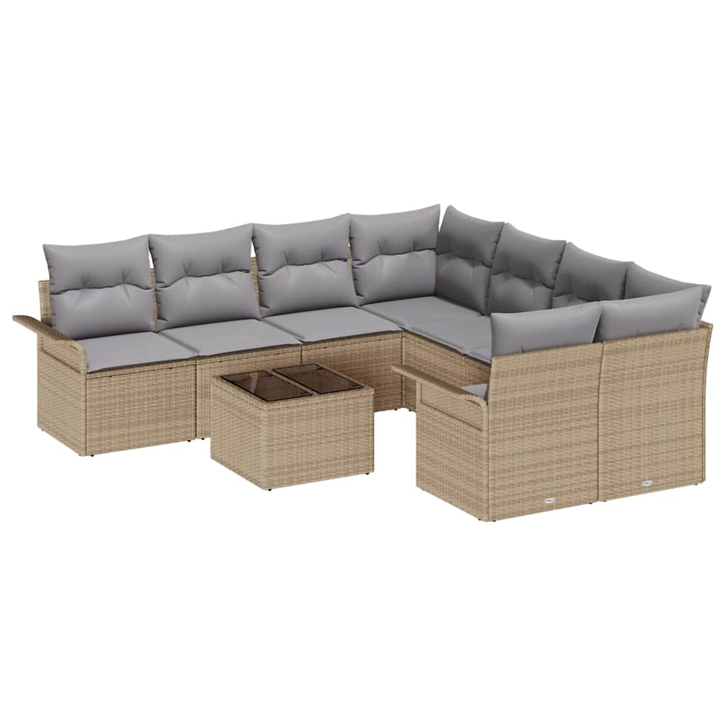 Havesofa Sæt 9 stk. Beige og grå polyrattan