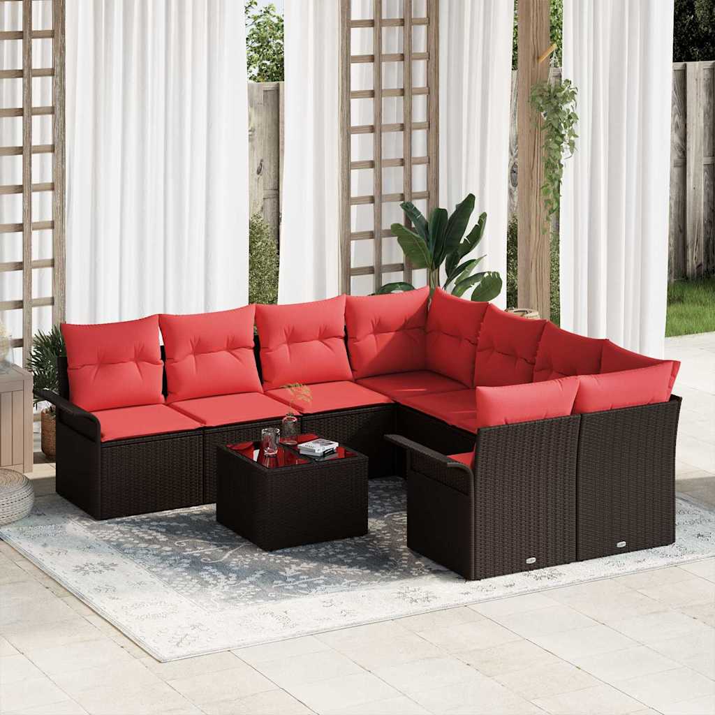 Havesofa Sæt 9 stk. Beige og Rød polyrattan
