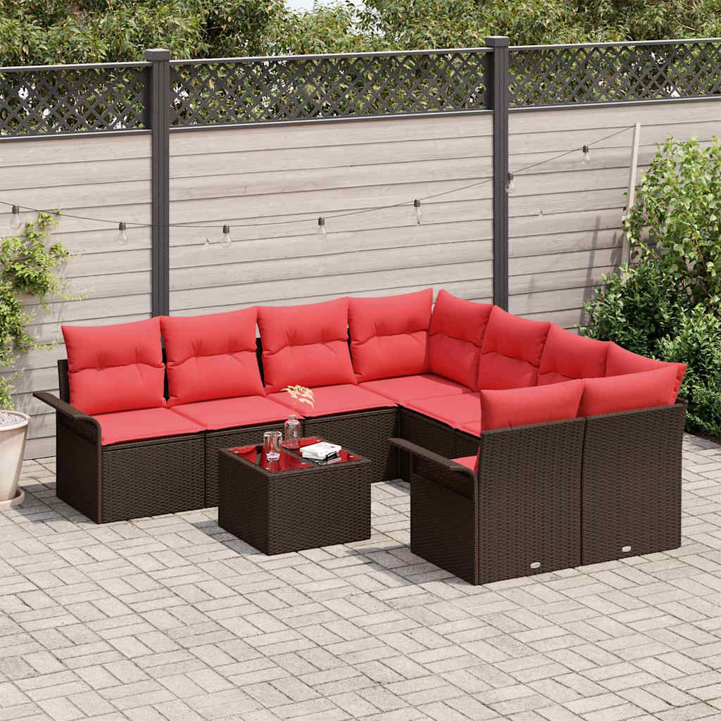 Havesofa Sæt 9 stk. Beige og Rød polyrattan