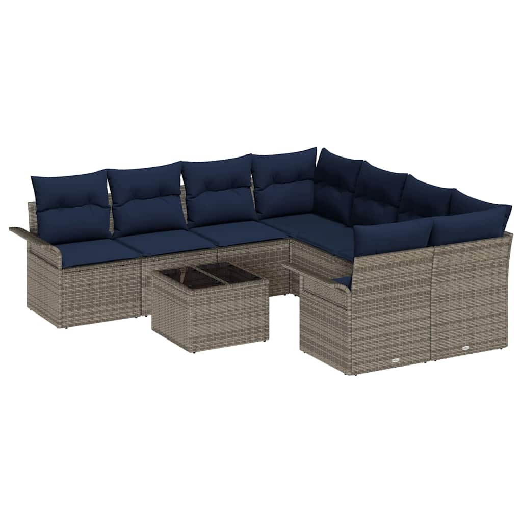 Havesofa Sæt 9 stk. Grå og Marineblå polyrattan