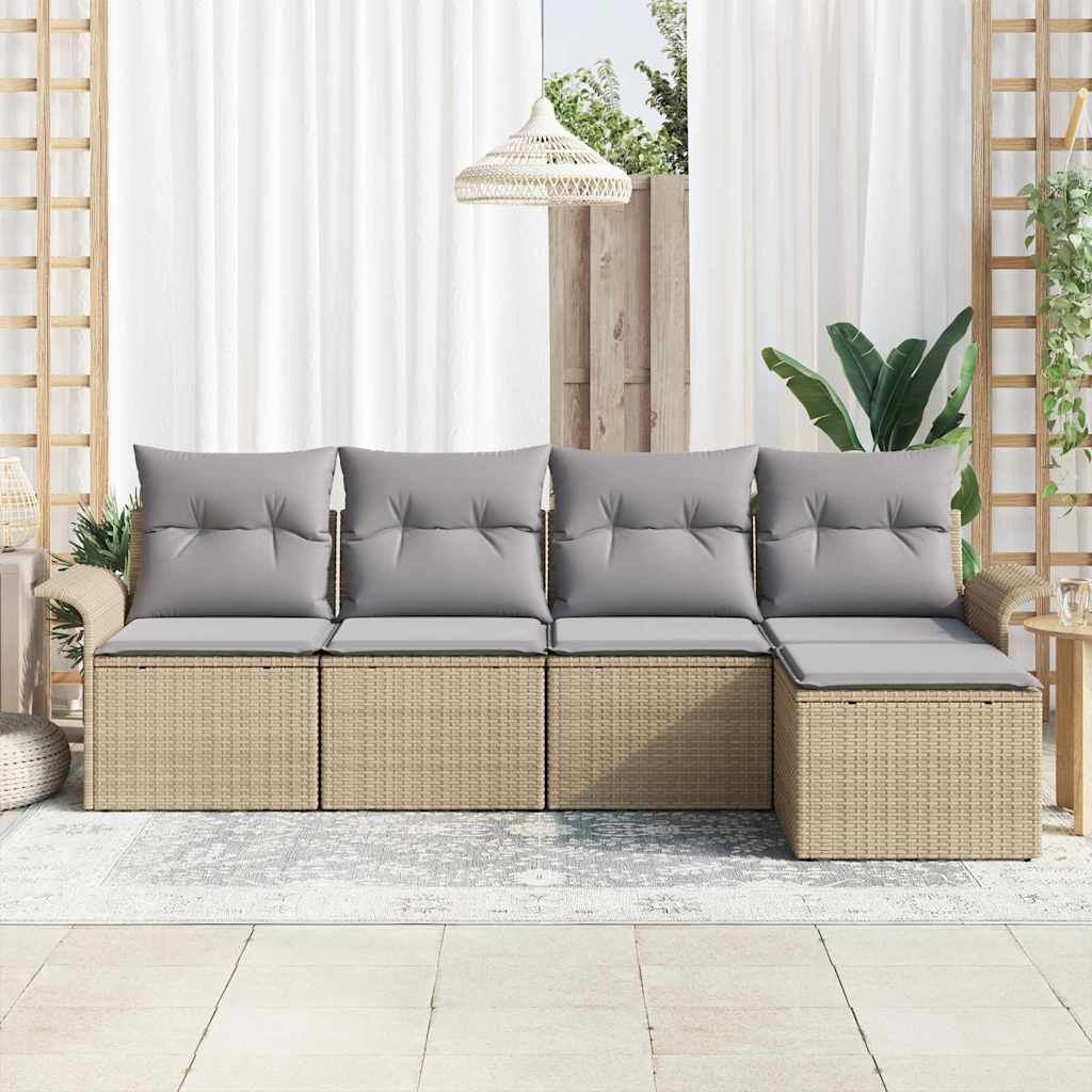 Havesofa Sæt 5 stk. Beige polyrattan
