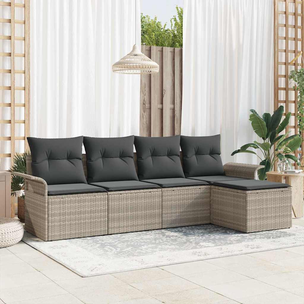 Havesofa Sæt 5 stk. Lysegrå polyrattan