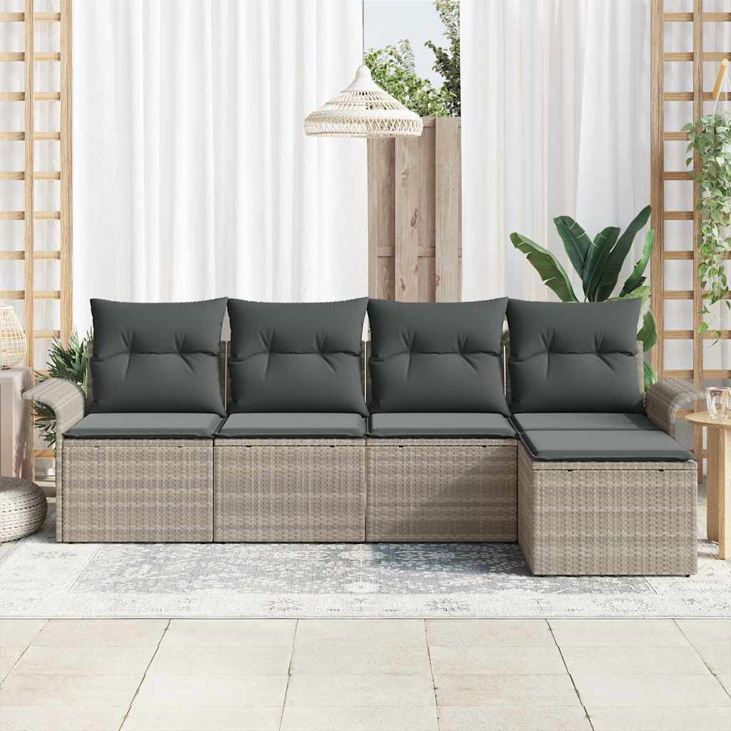Havesofa Sæt 5 stk. Lysegrå polyrattan