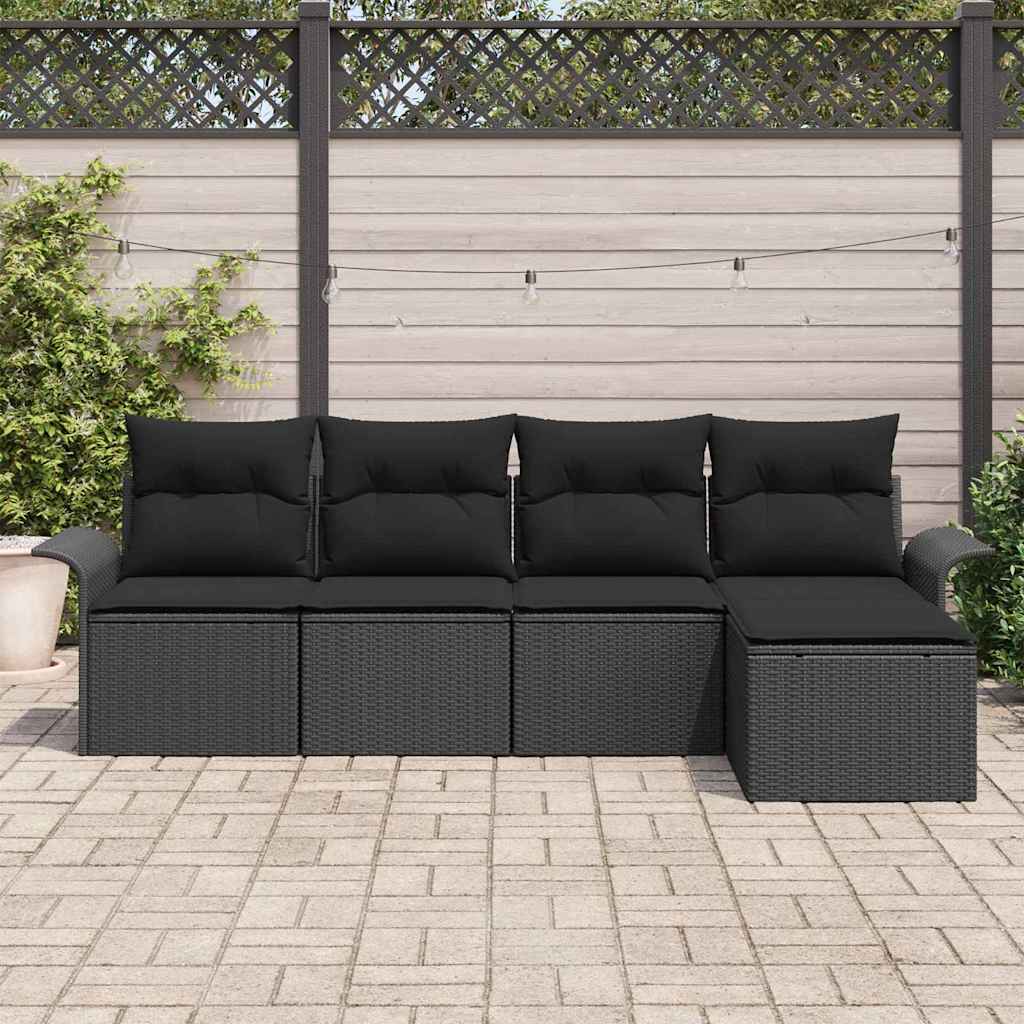 Havesofa Sæt 5 stk. Sort polyrattan