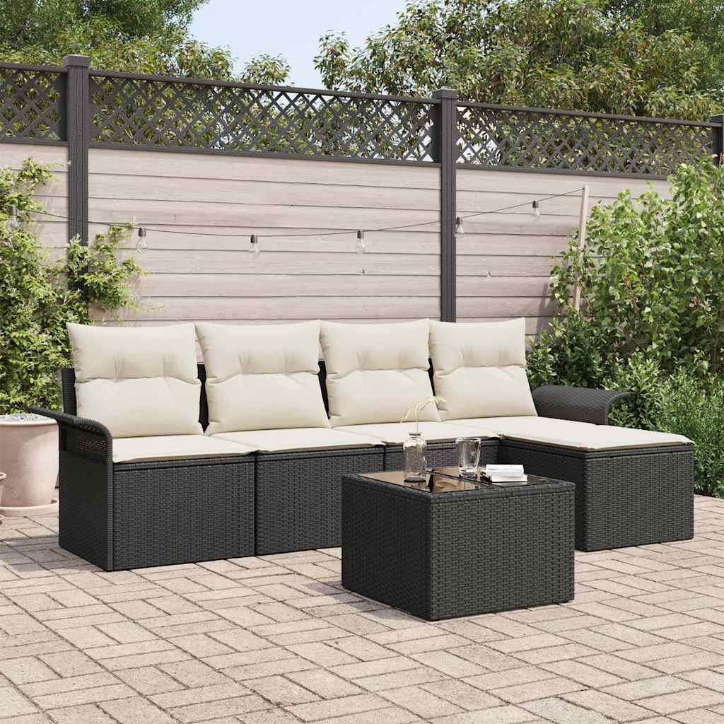 Havesofa Sæt 6 stk. Sort polyrattan