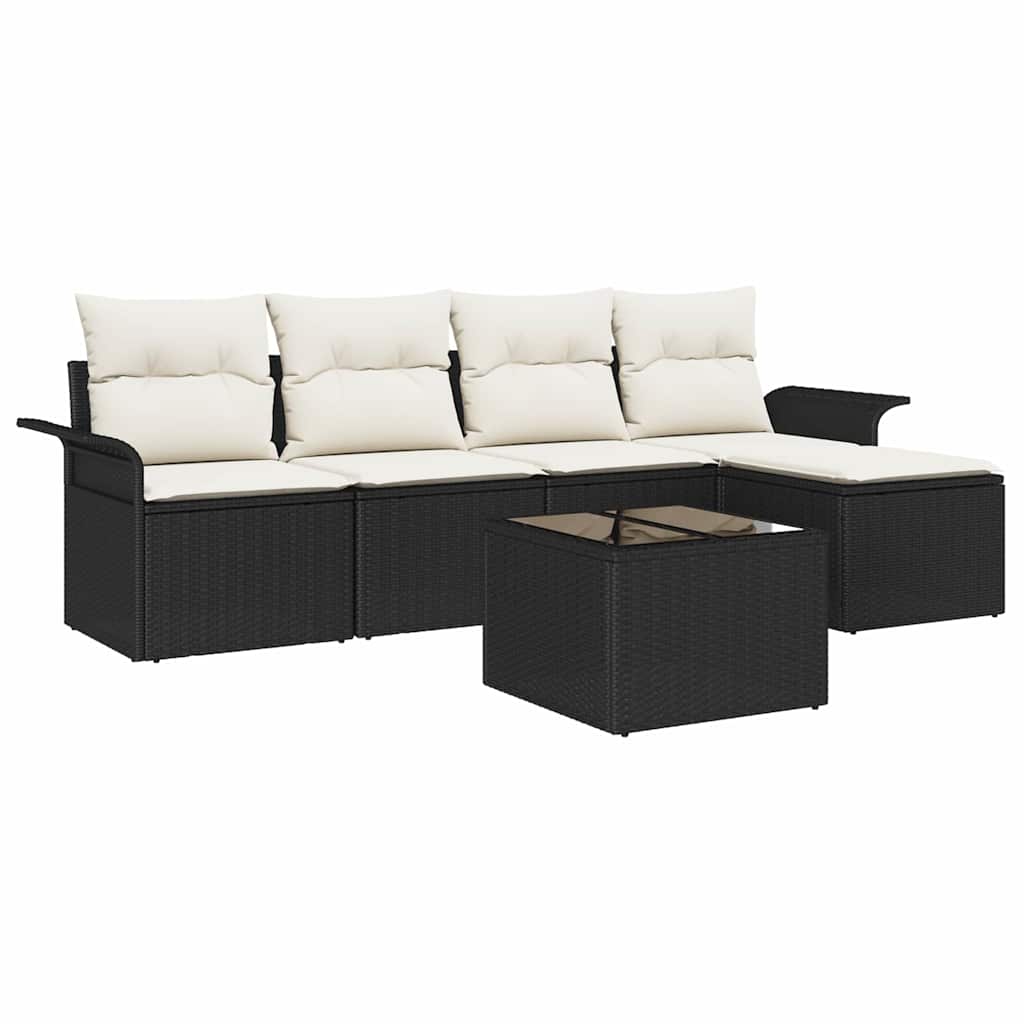 Havesofa Sæt 6 stk. Sort polyrattan