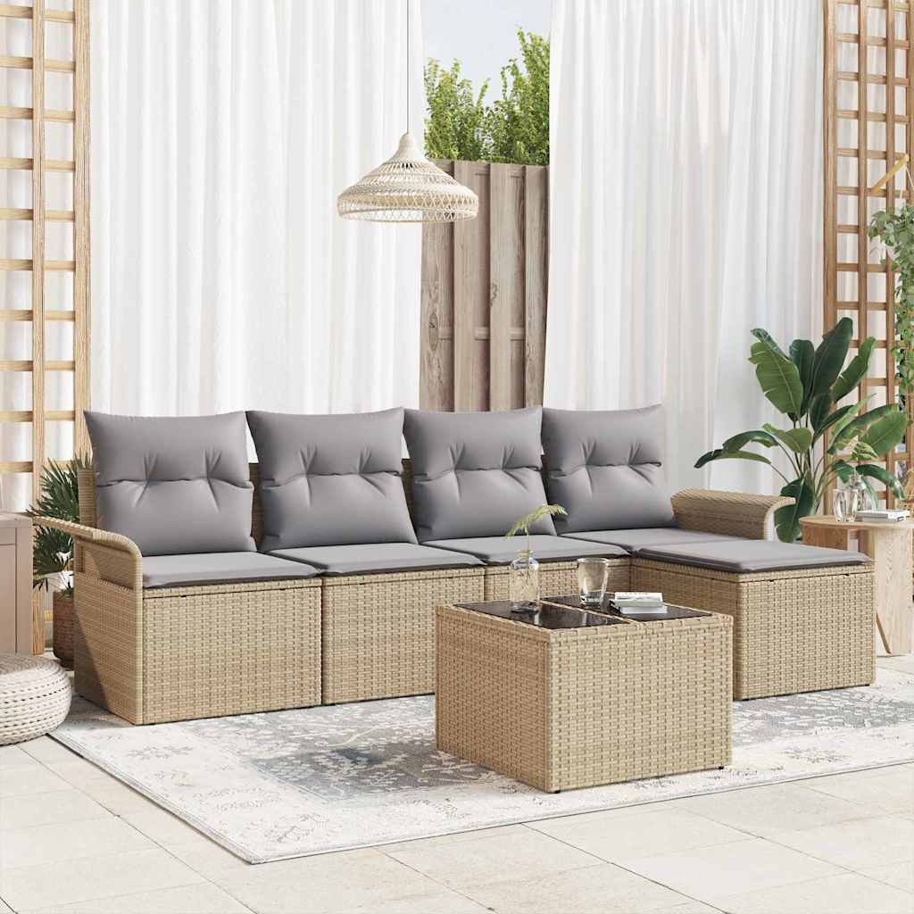 Havesofa Sæt 6 stk. Beige polyrattan