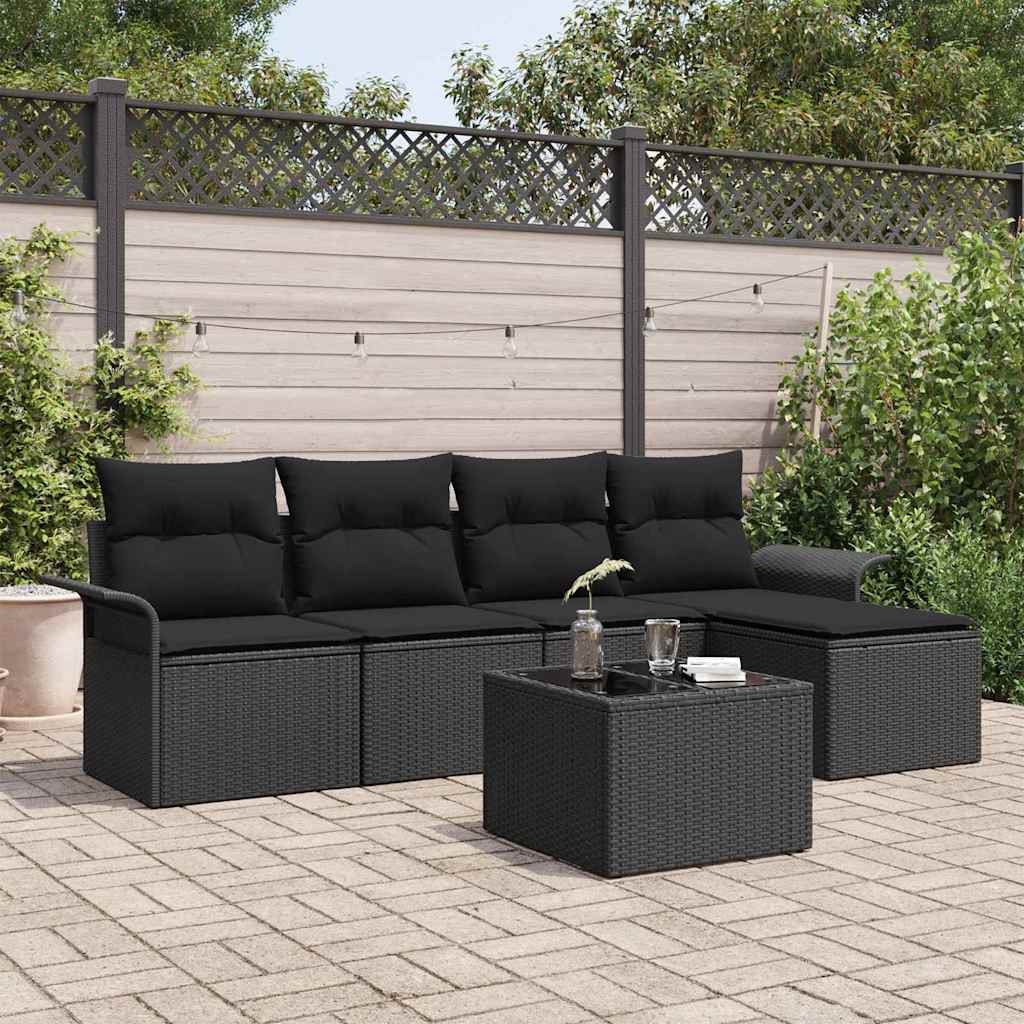 Havesofa Sæt 6 stk. Sort polyrattan