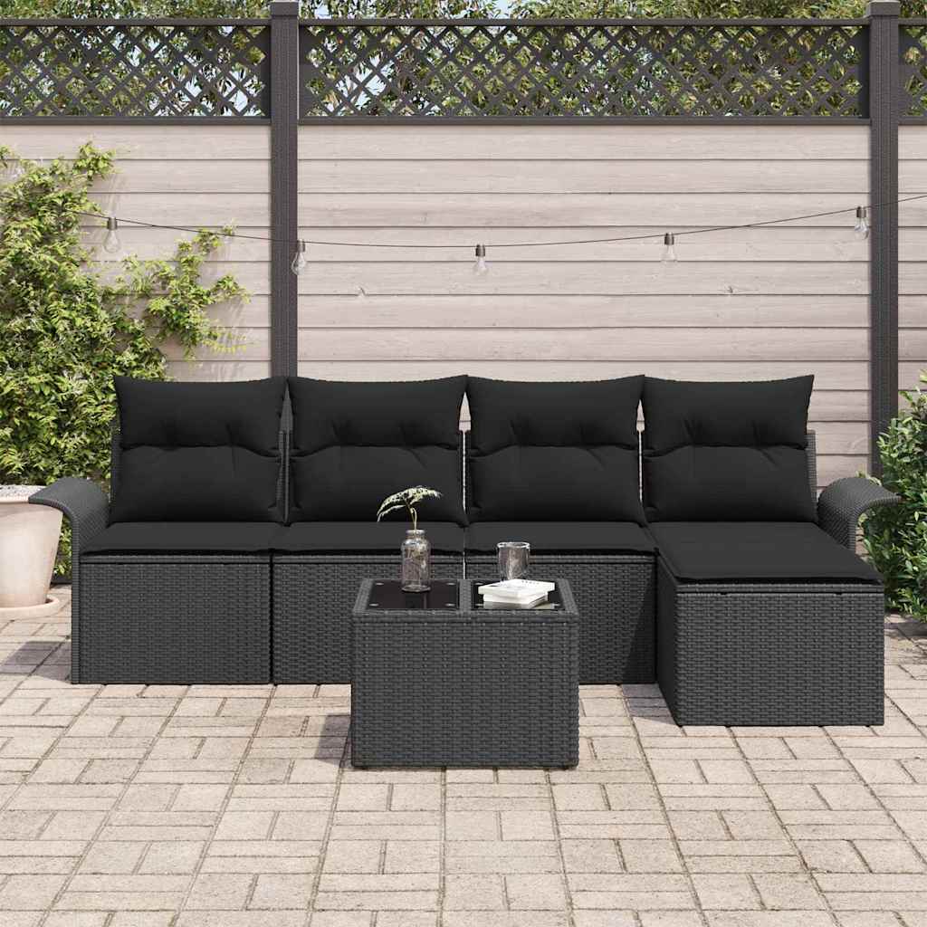 Havesofa Sæt 6 stk. Sort polyrattan