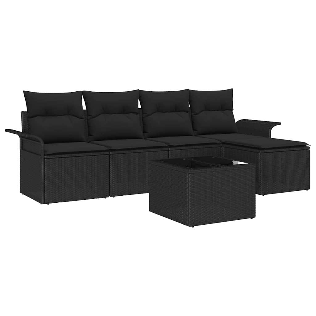Havesofa Sæt 6 stk. Sort polyrattan