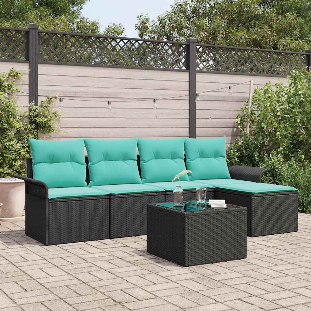 Havesofa Sæt 6 stk. Sort polyrattan