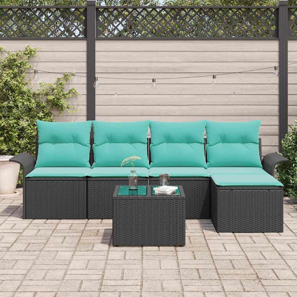 Havesofa Sæt 6 stk. Sort polyrattan