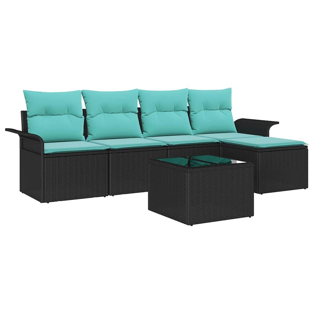 Havesofa Sæt 6 stk. Sort polyrattan