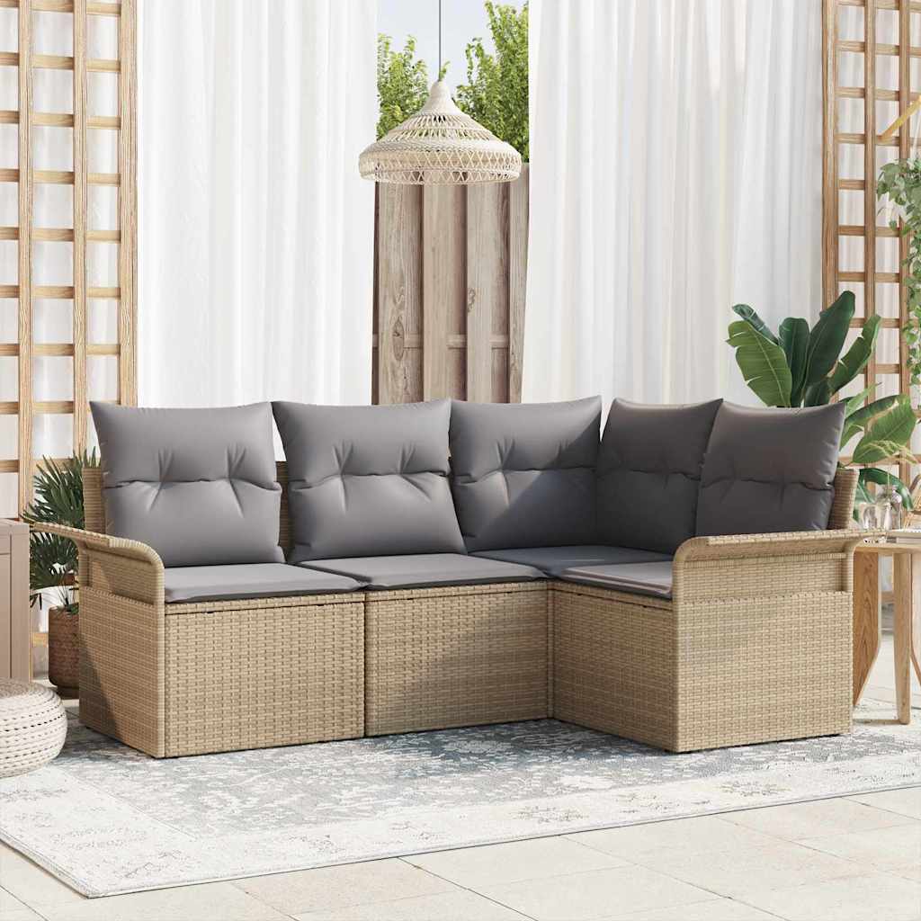 Havesofa Sæt 4 stk. Beige polyrattan