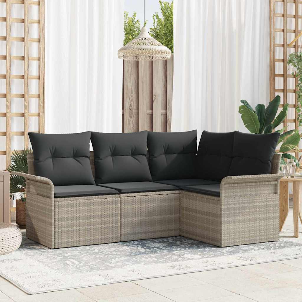Havesofa Sæt 4 stk. Lysegrå polyrattan