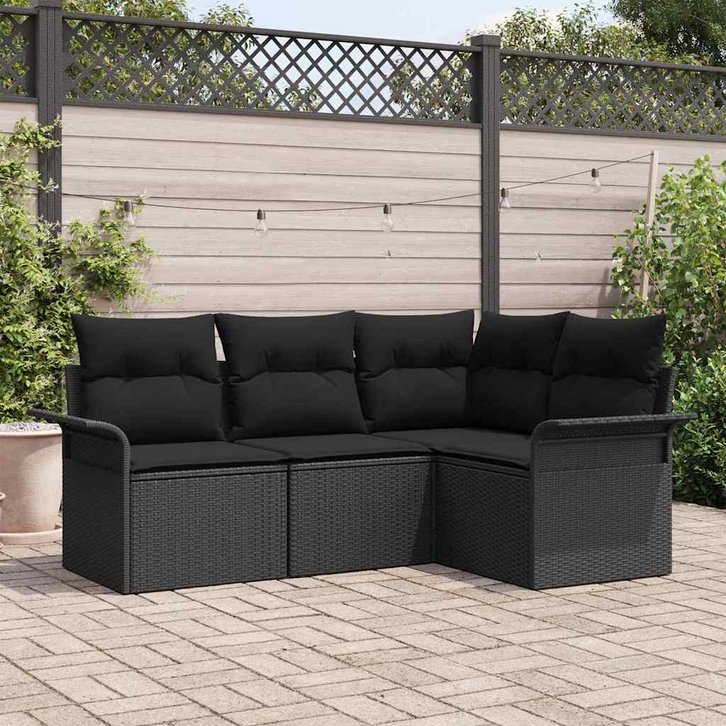 Havesofa Sæt 4 stk. Sort polyrattan