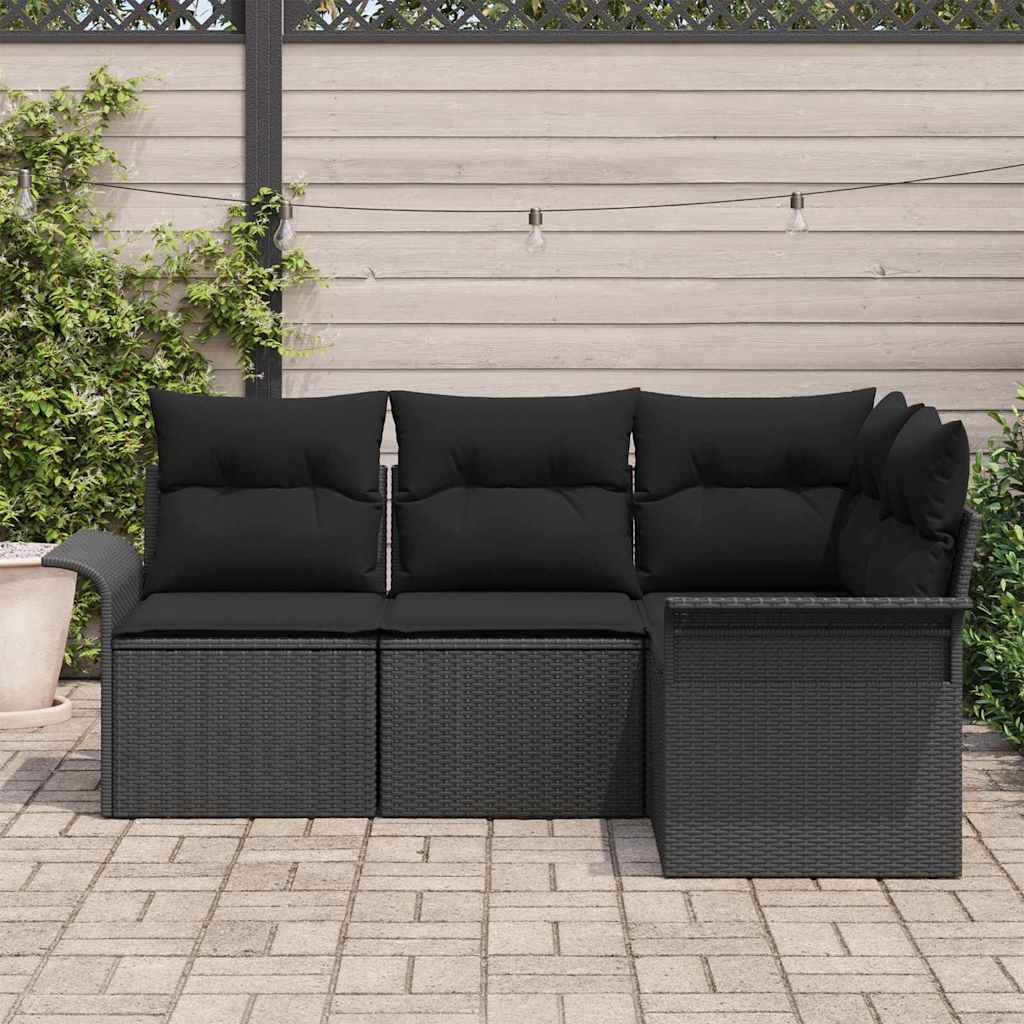 Havesofa Sæt 4 stk. Sort polyrattan