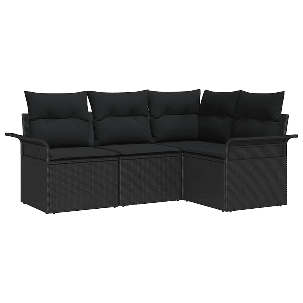 Havesofa Sæt 4 stk. Sort polyrattan