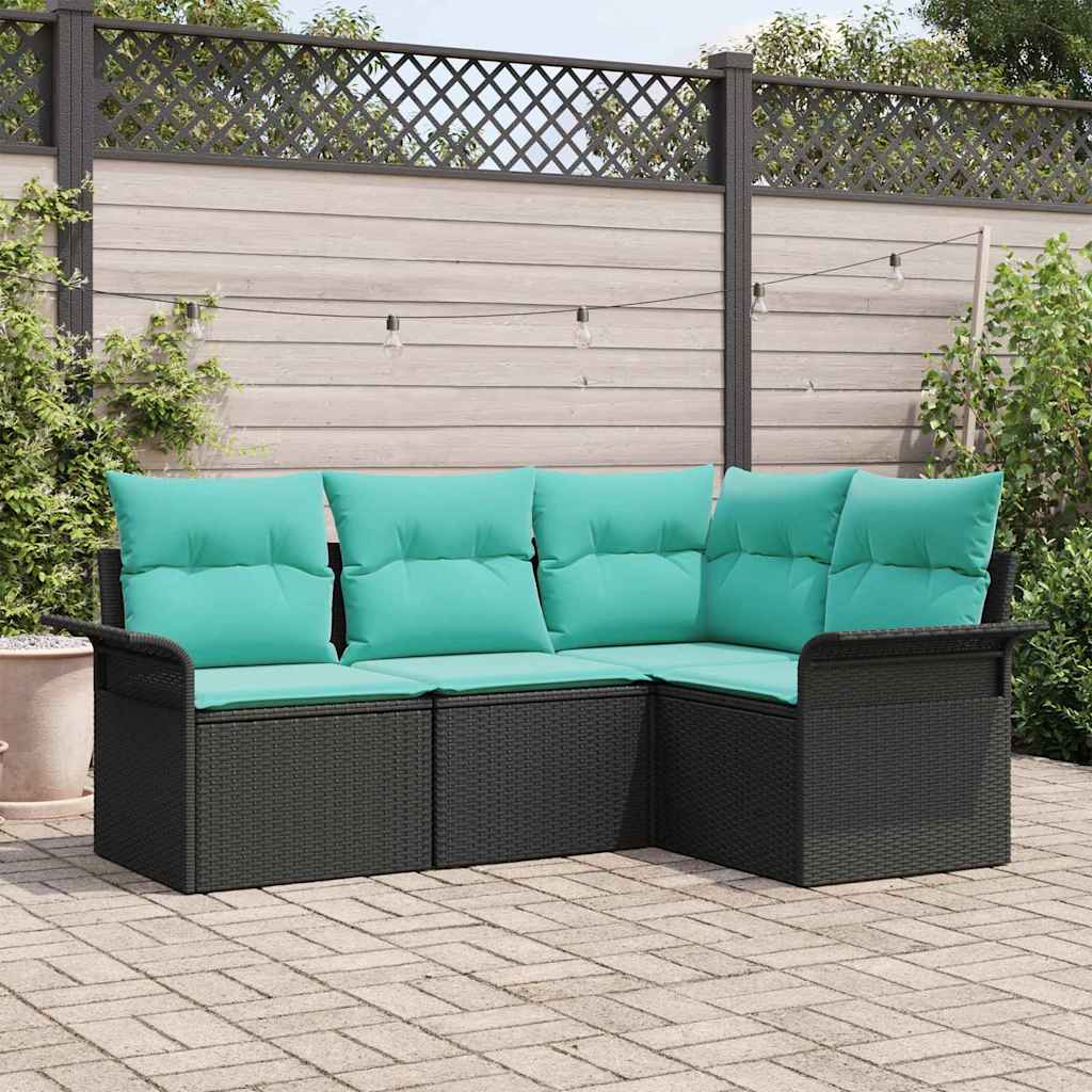 Havesofa Sæt 4 stk. Sort polyrattan