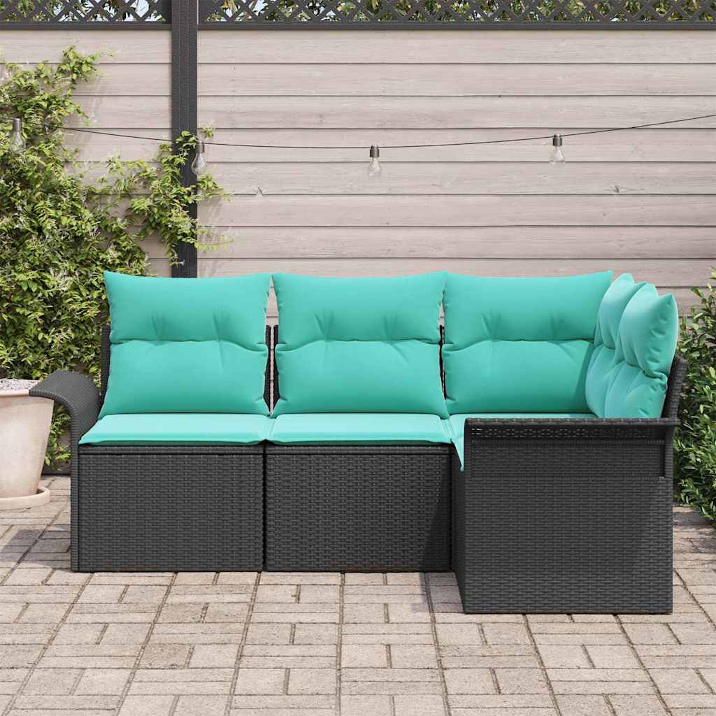 Havesofa Sæt 4 stk. Sort polyrattan