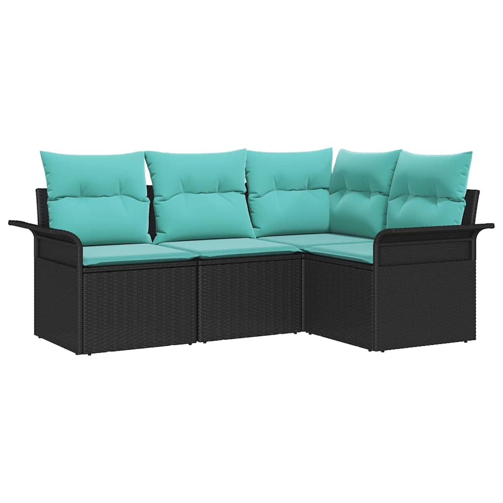 Havesofa Sæt 4 stk. Sort polyrattan