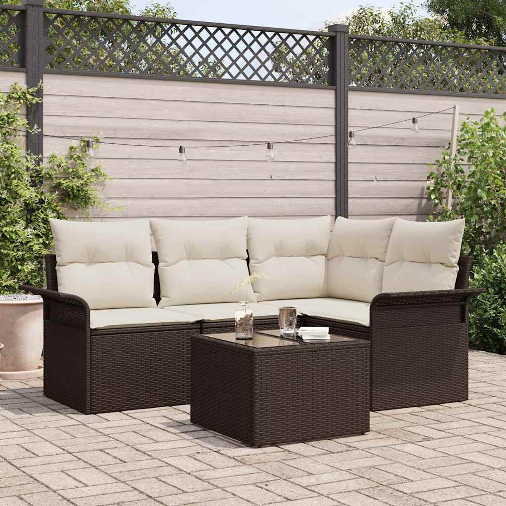 Havesofa Sæt 5 stk. Brun polyrattan