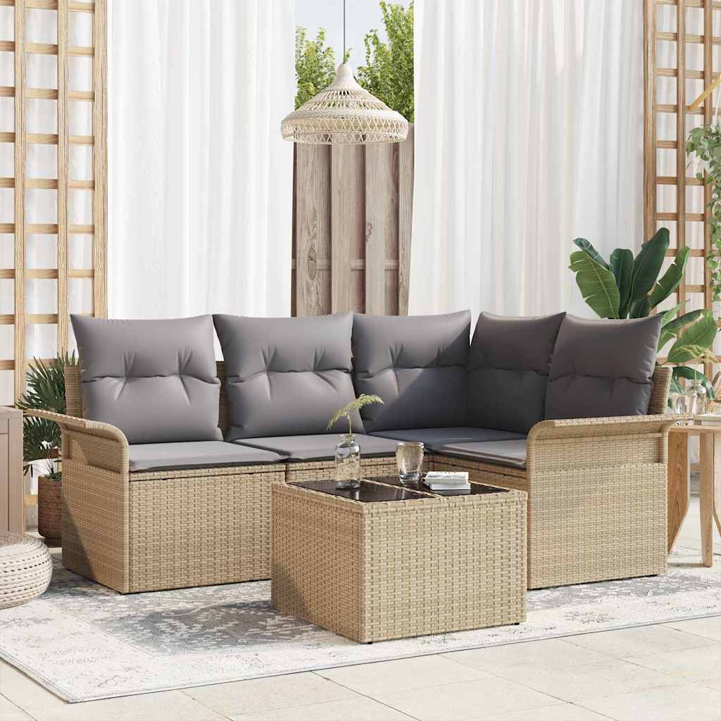 Havesofa Sæt 5 stk. Beige polyrattan