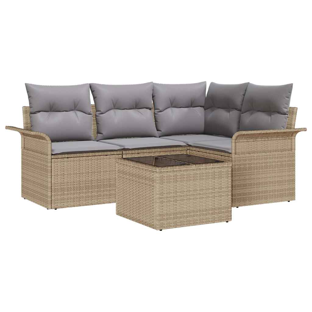 Havesofa Sæt 5 stk. Beige polyrattan