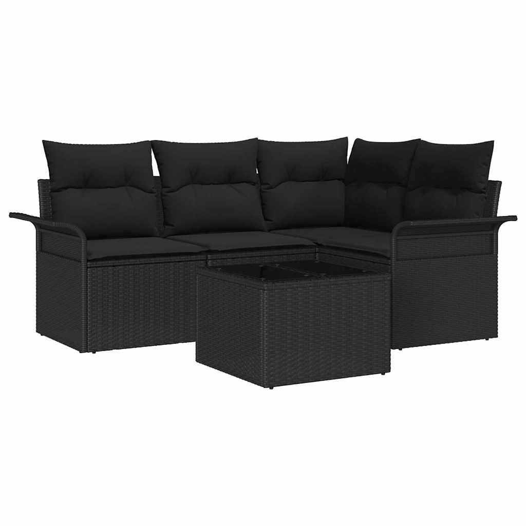 Havesofa Sæt 5 stk. Sort polyrattan