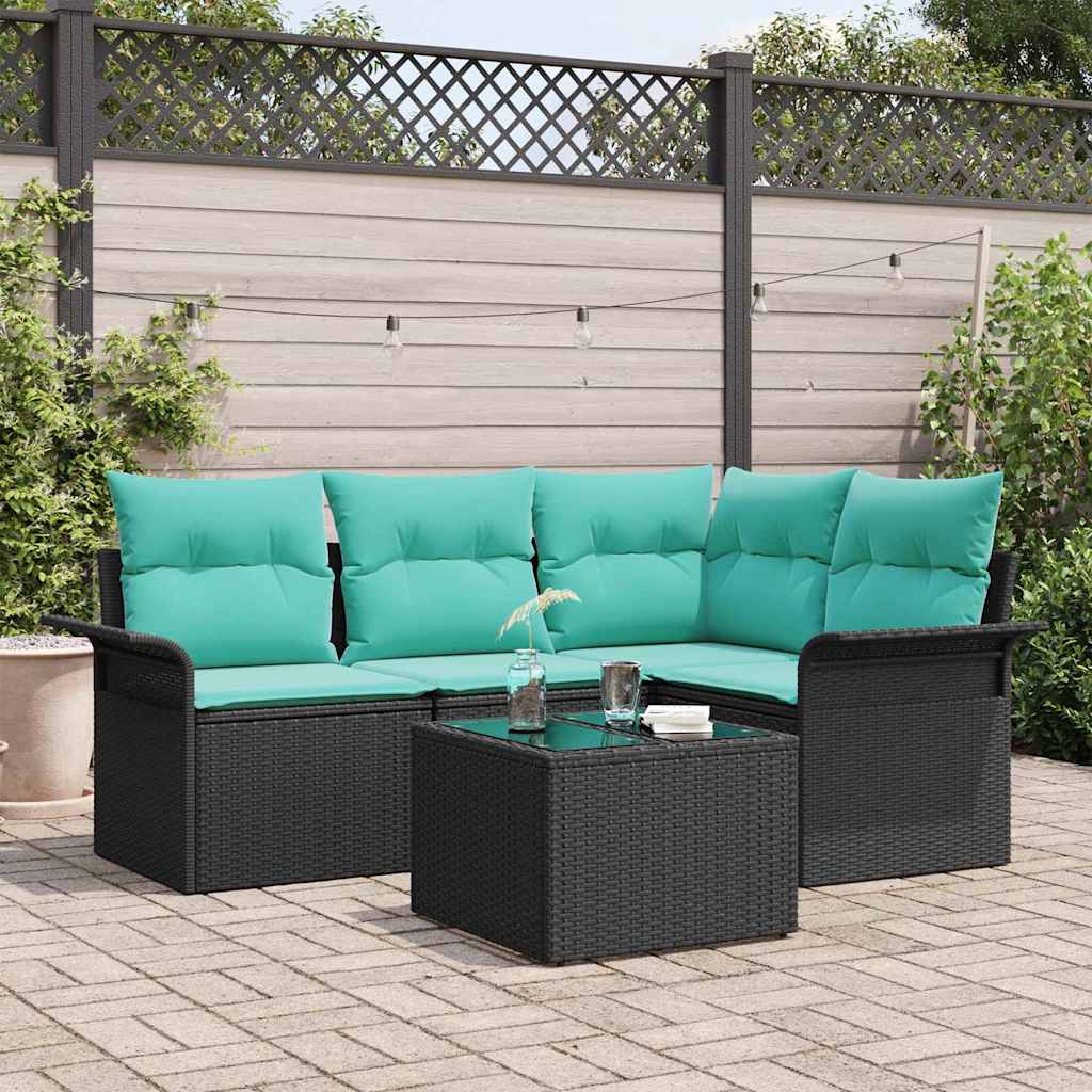 Havesofa Sæt 5 stk. Sort polyrattan