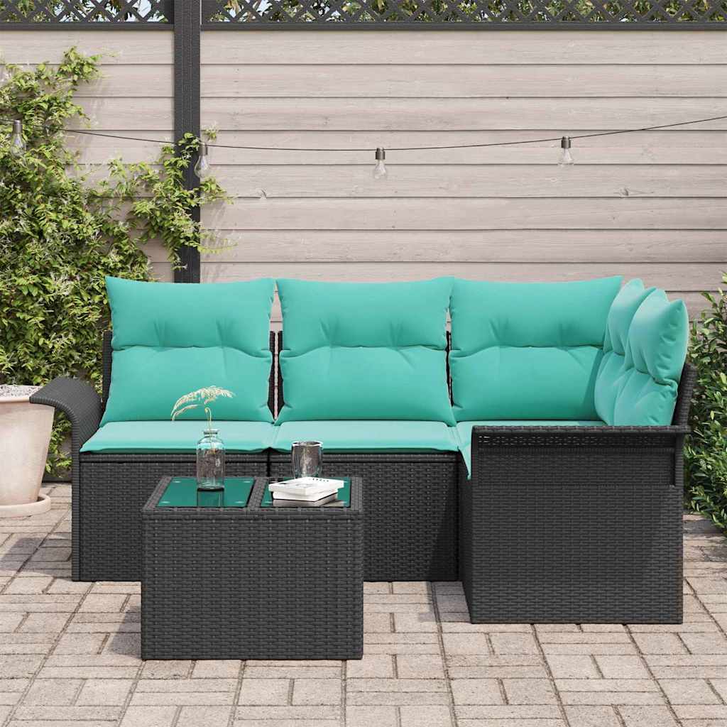 Havesofa Sæt 5 stk. Sort polyrattan