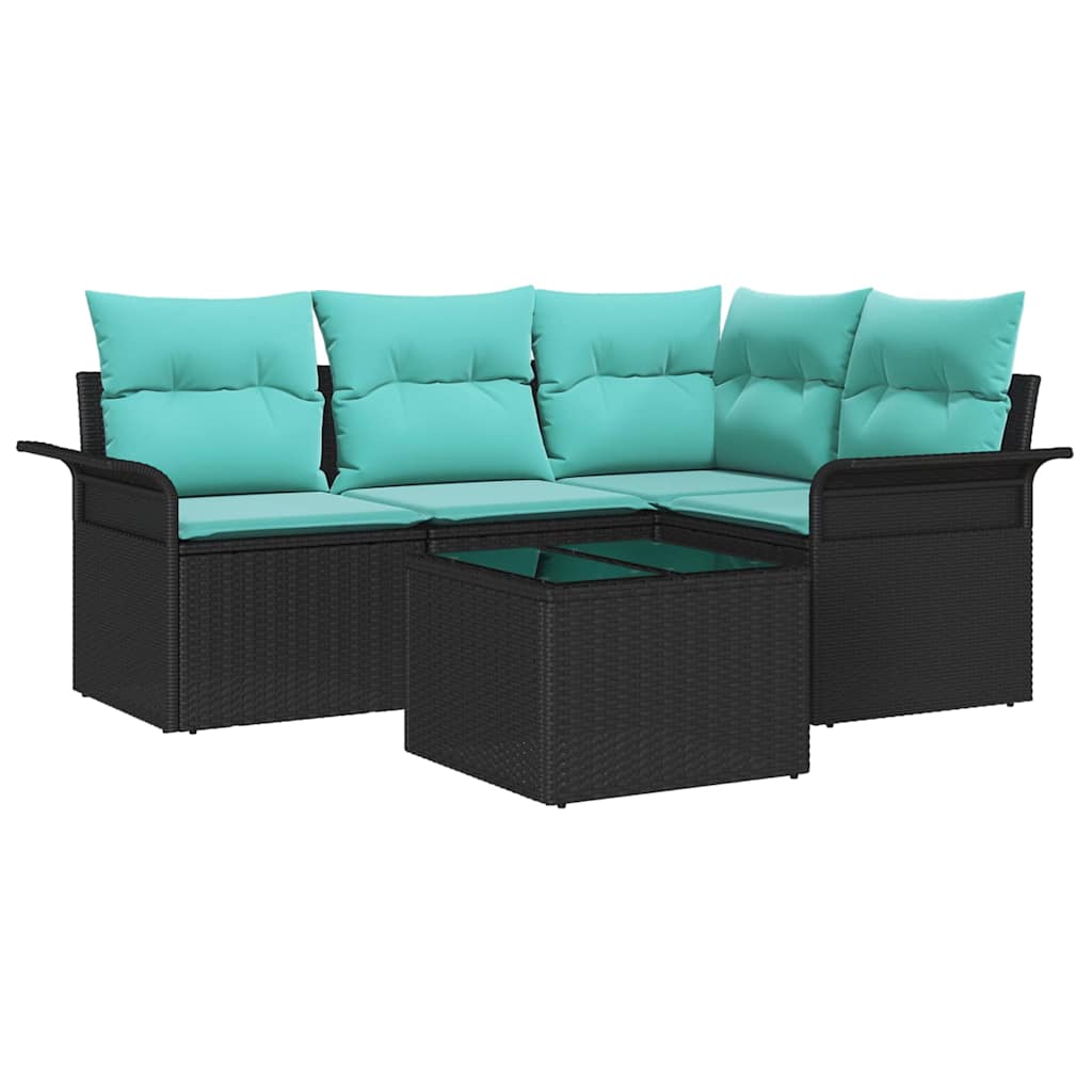 Havesofa Sæt 5 stk. Sort polyrattan