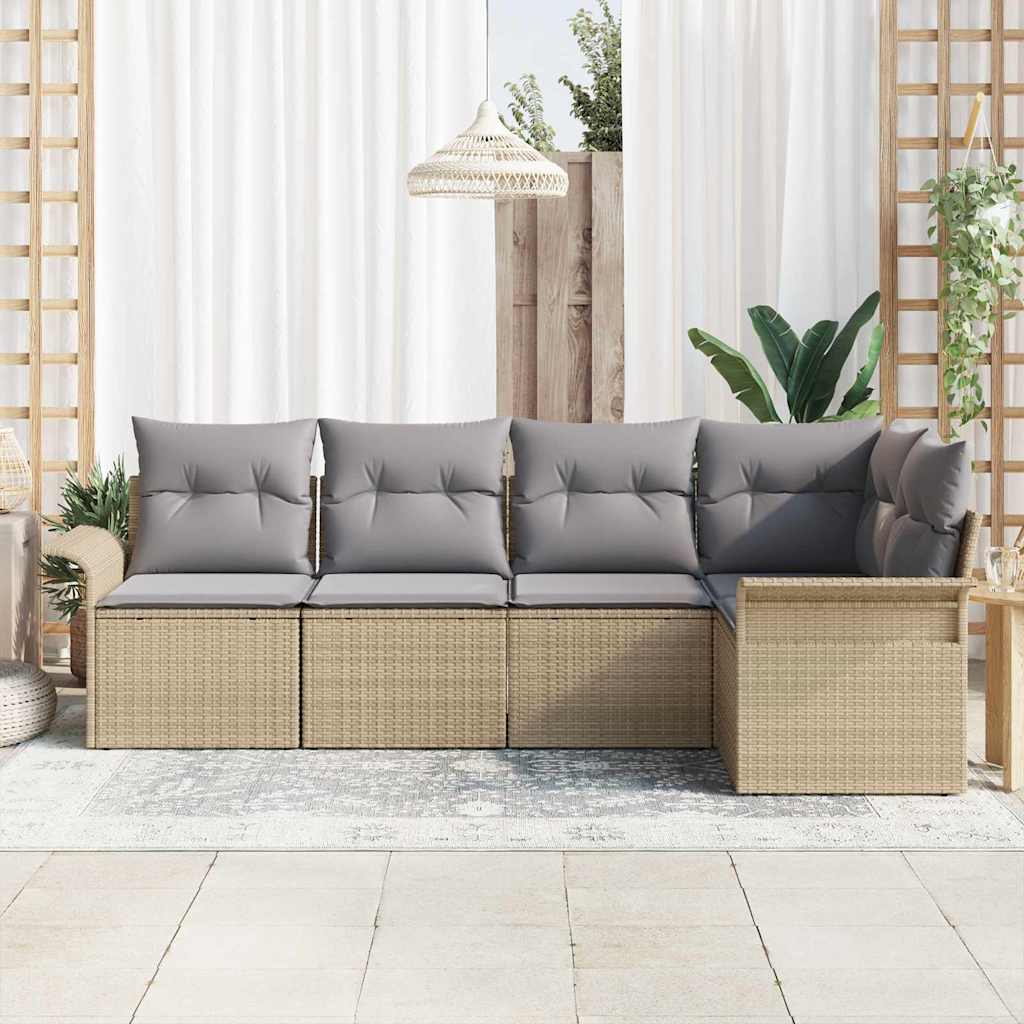 Havesofa Sæt 5 stk. Beige polyrattan