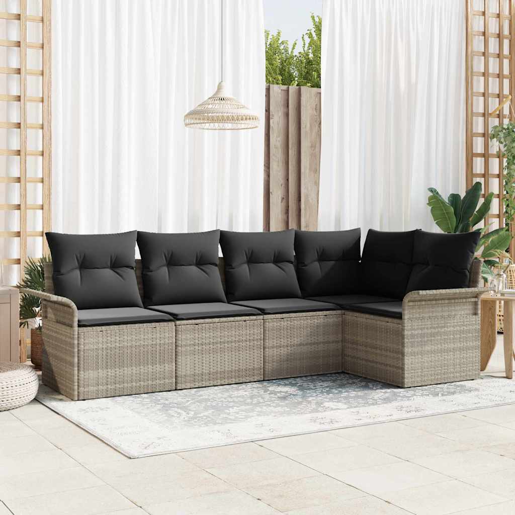 Havesofa Sæt 5 stk. Lysegrå polyrattan