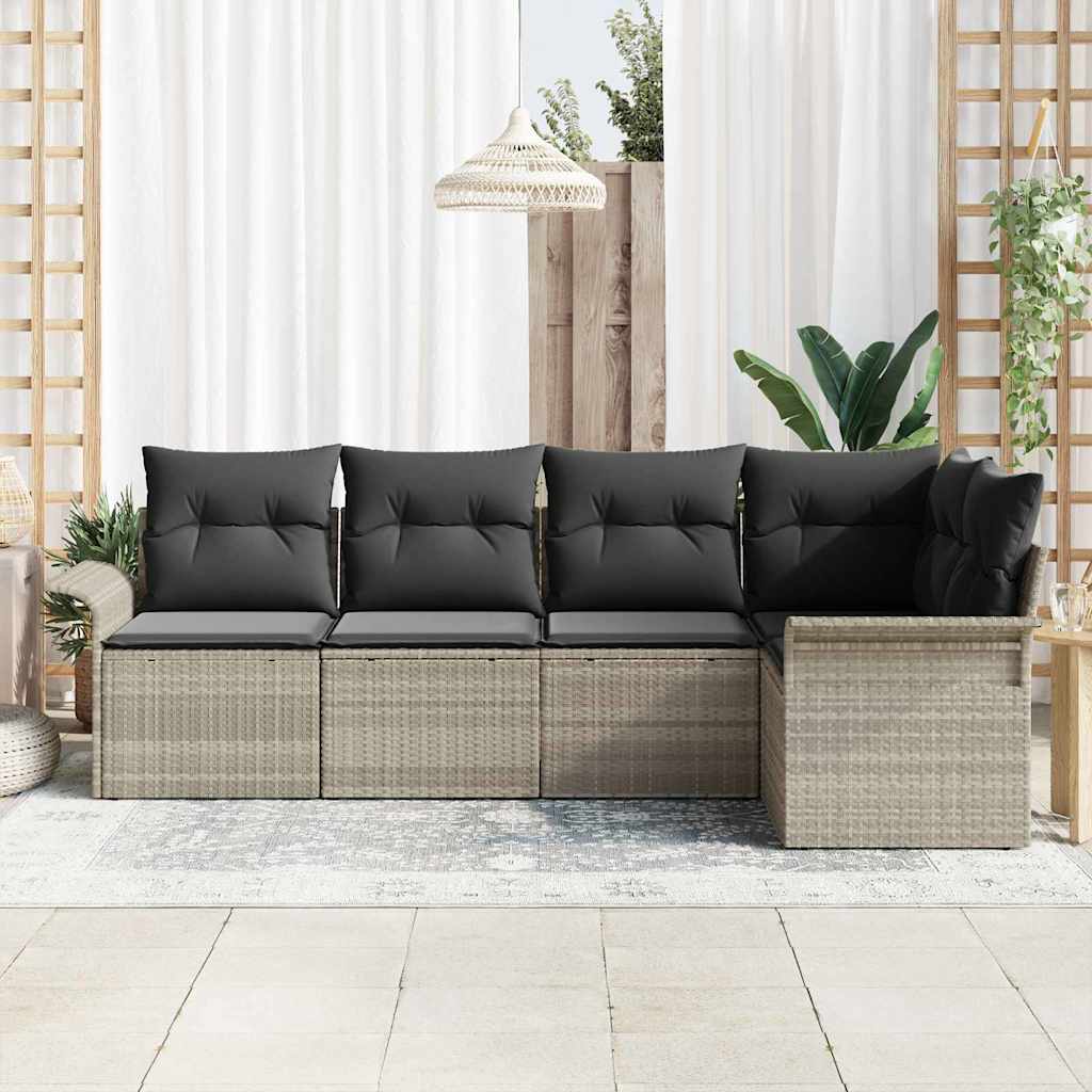 Havesofa Sæt 5 stk. Lysegrå polyrattan