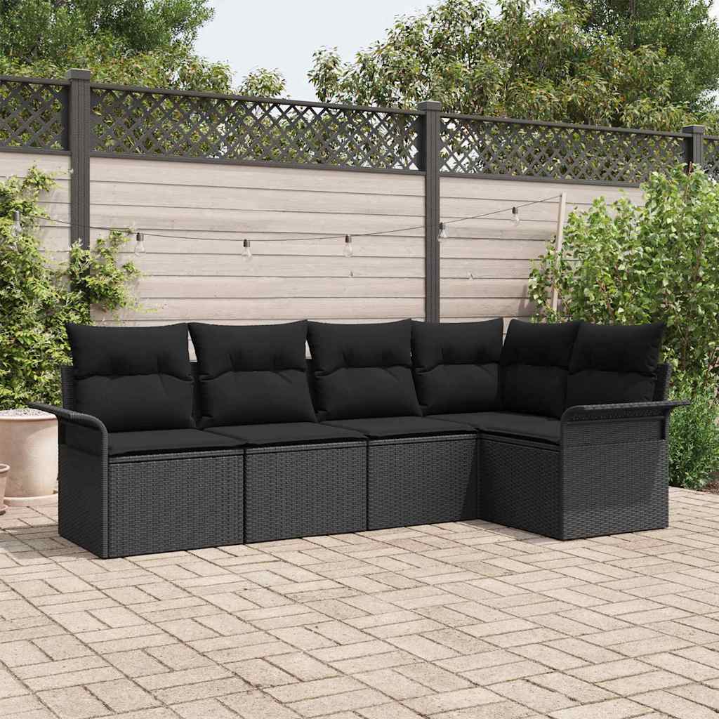 Havesofa Sæt 5 stk. Sort polyrattan