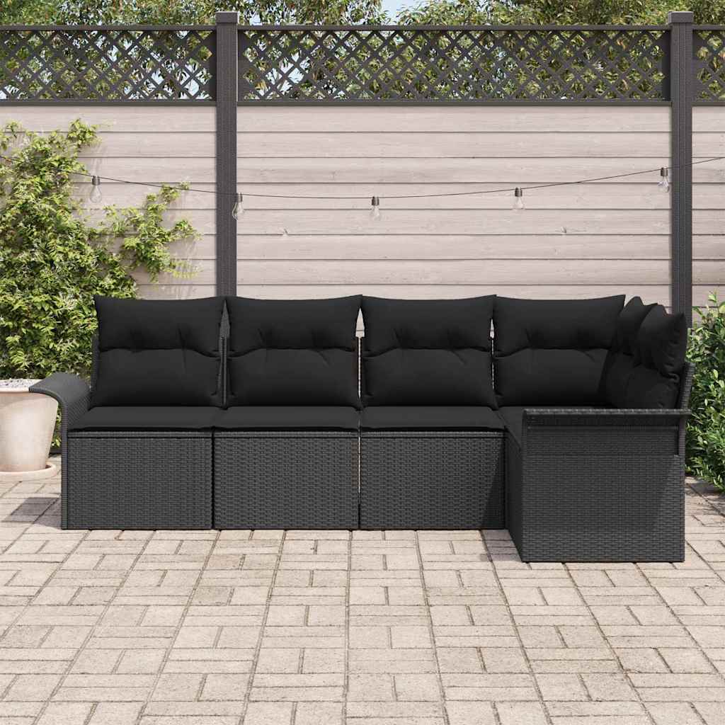Havesofa Sæt 5 stk. Sort polyrattan