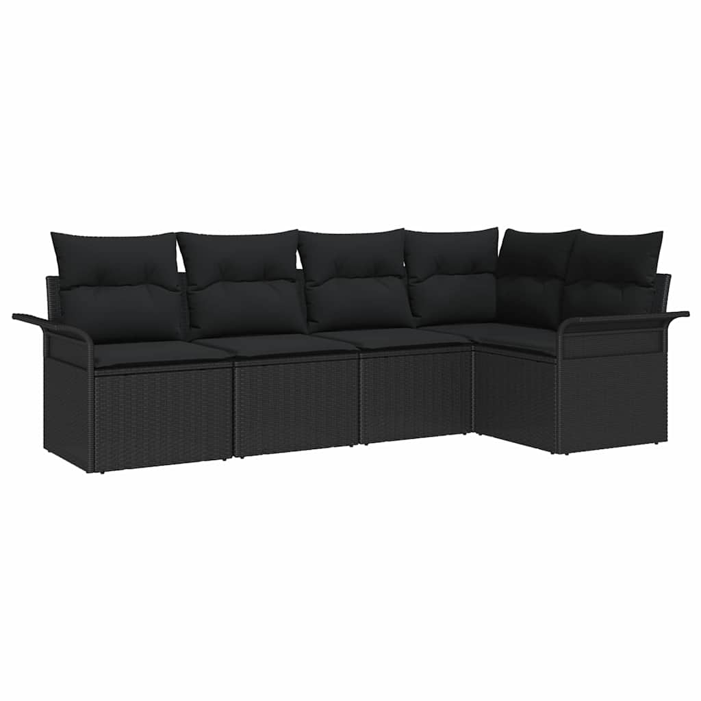 Havesofa Sæt 5 stk. Sort polyrattan