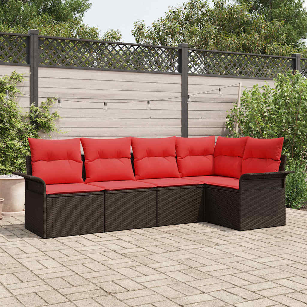 Havesofa Sæt 5 stk. Brun polyrattan