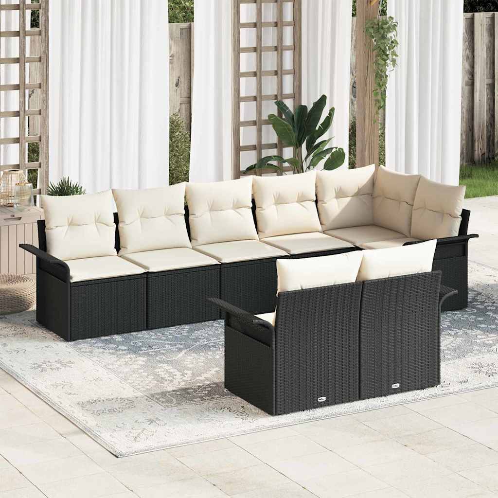 Havesofa Sæt 8 stk. Sort polyrattan